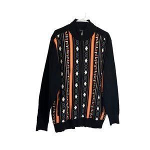 Luxton Black Orange Full Zip Argyle Long Sleeves Elbow Patch Sweater Mens Sz L